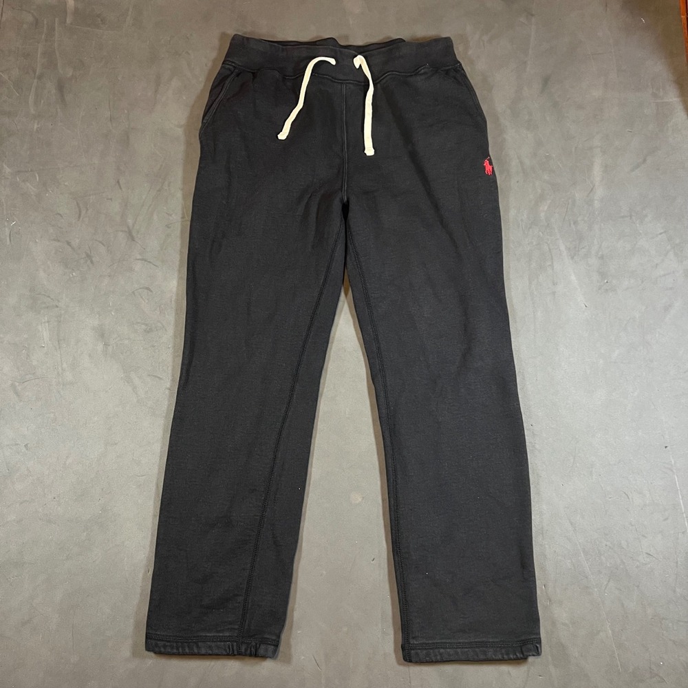 Polo Ralph Lauren RL Fleece Sweatpants Mens Medium Black Red Pony Fleece